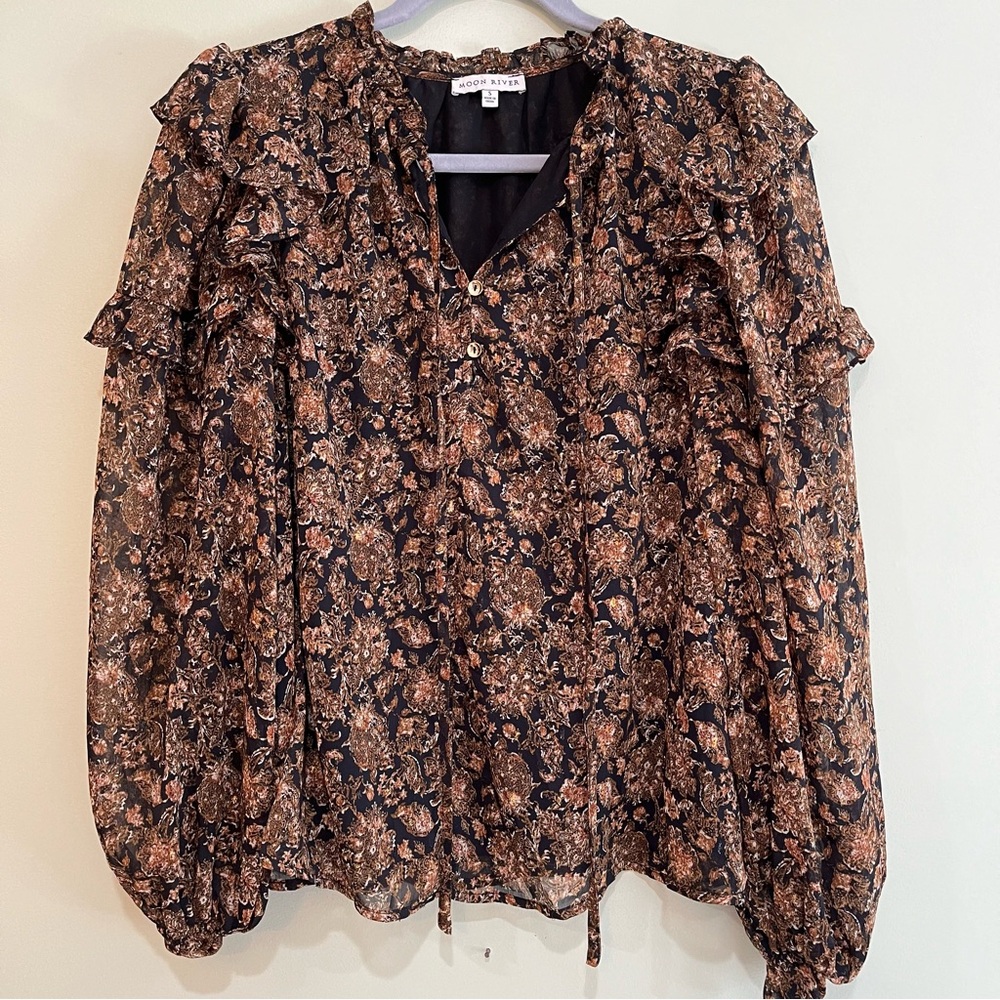 Moon River Ruffled Blouse Size S - Picture 2 of 6